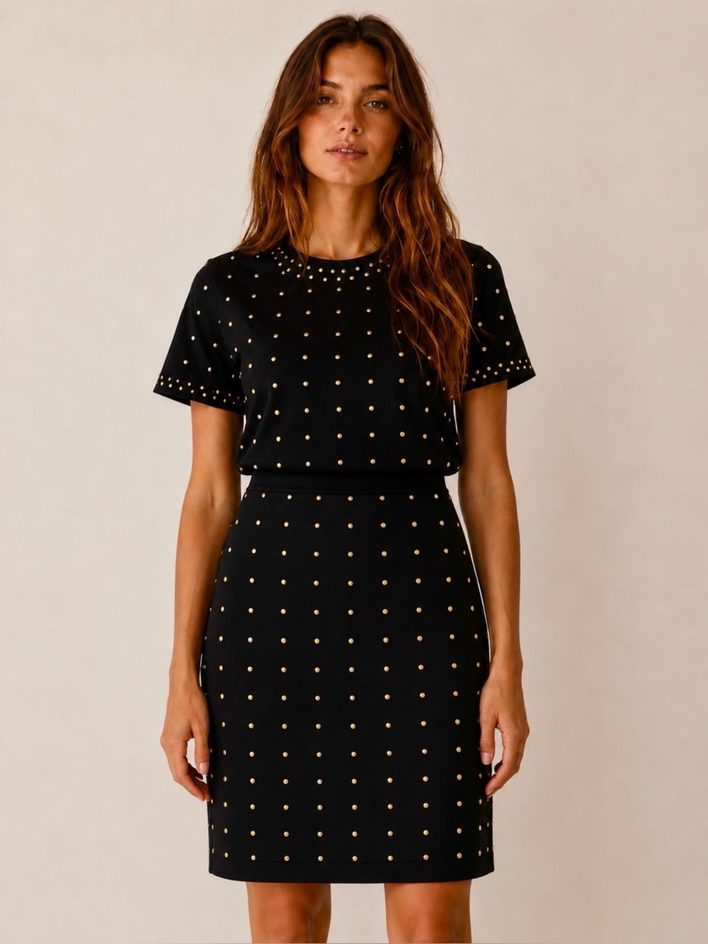 Vintage Spanner Gold Studded Black Skirt Set | 100% Cotton | M